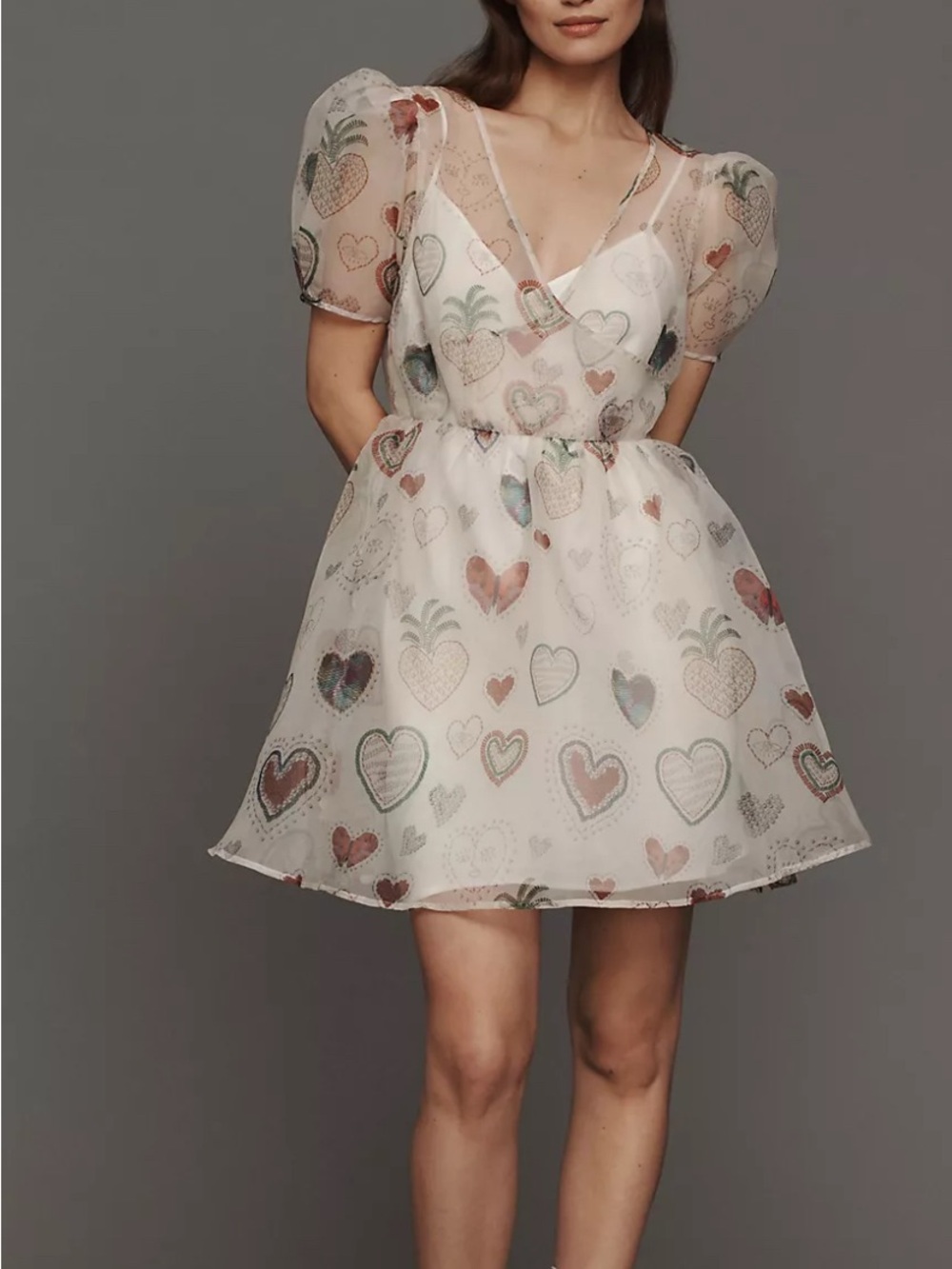 FARM Rio Semi-Sheer Puff-Sleeve Mini Dress